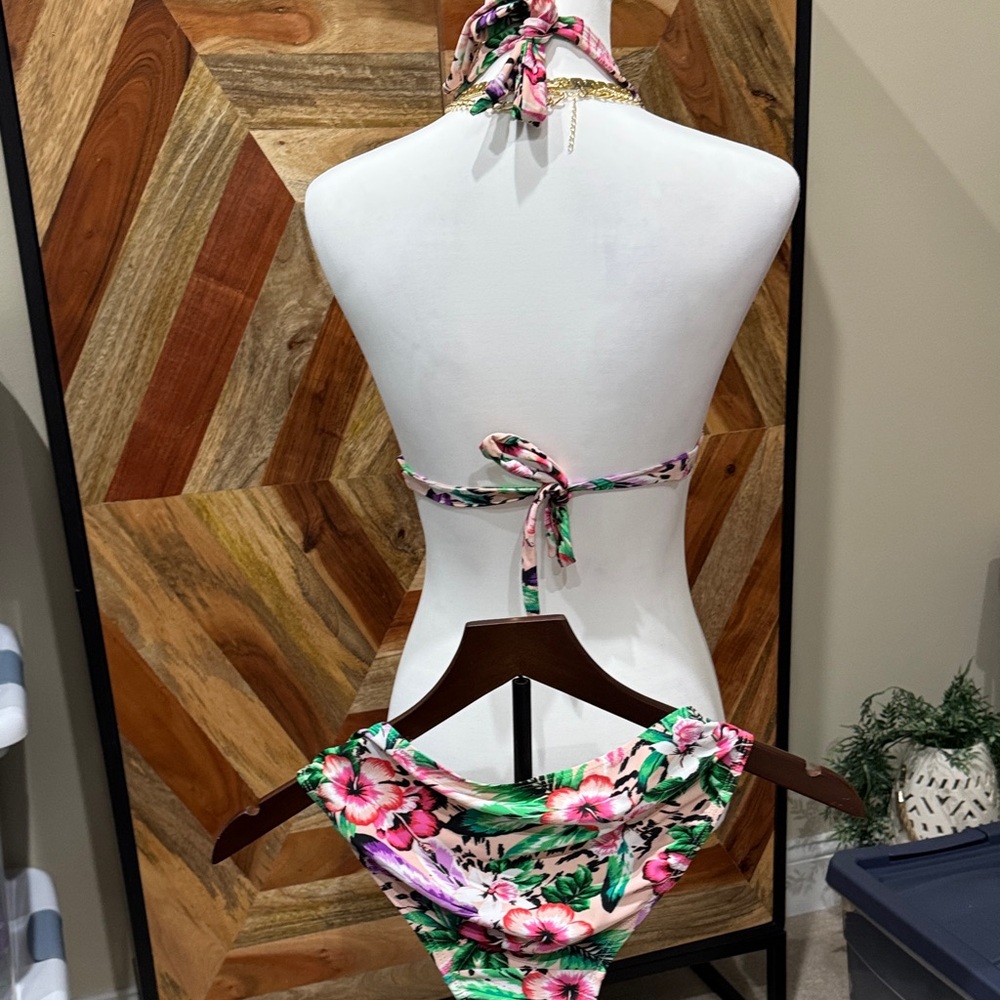 Tropical Pink Floral Halter Bikini Set - Picture 3 of 5
